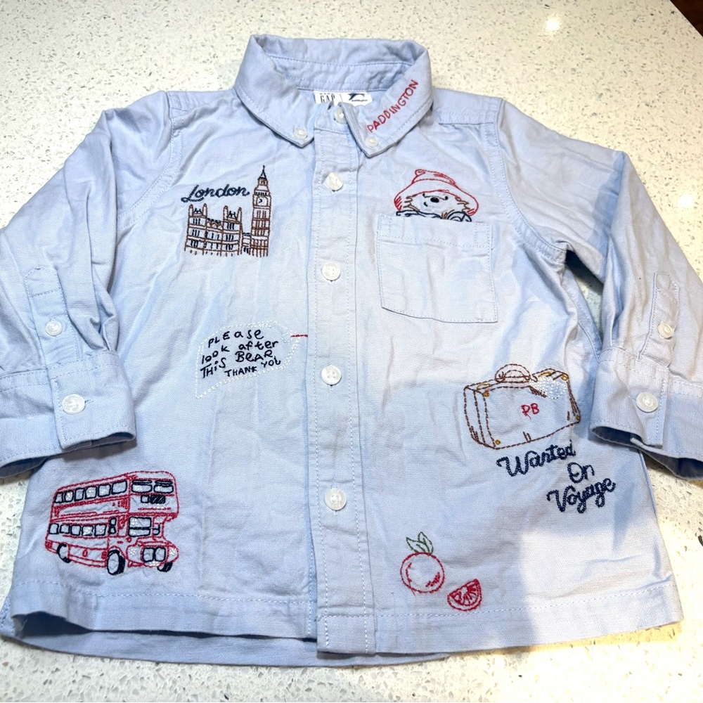 GAP Baby & Toddler Paddington Bear Embroidered Oxford Shirt - Size 2 - London - Picture 2 of 8